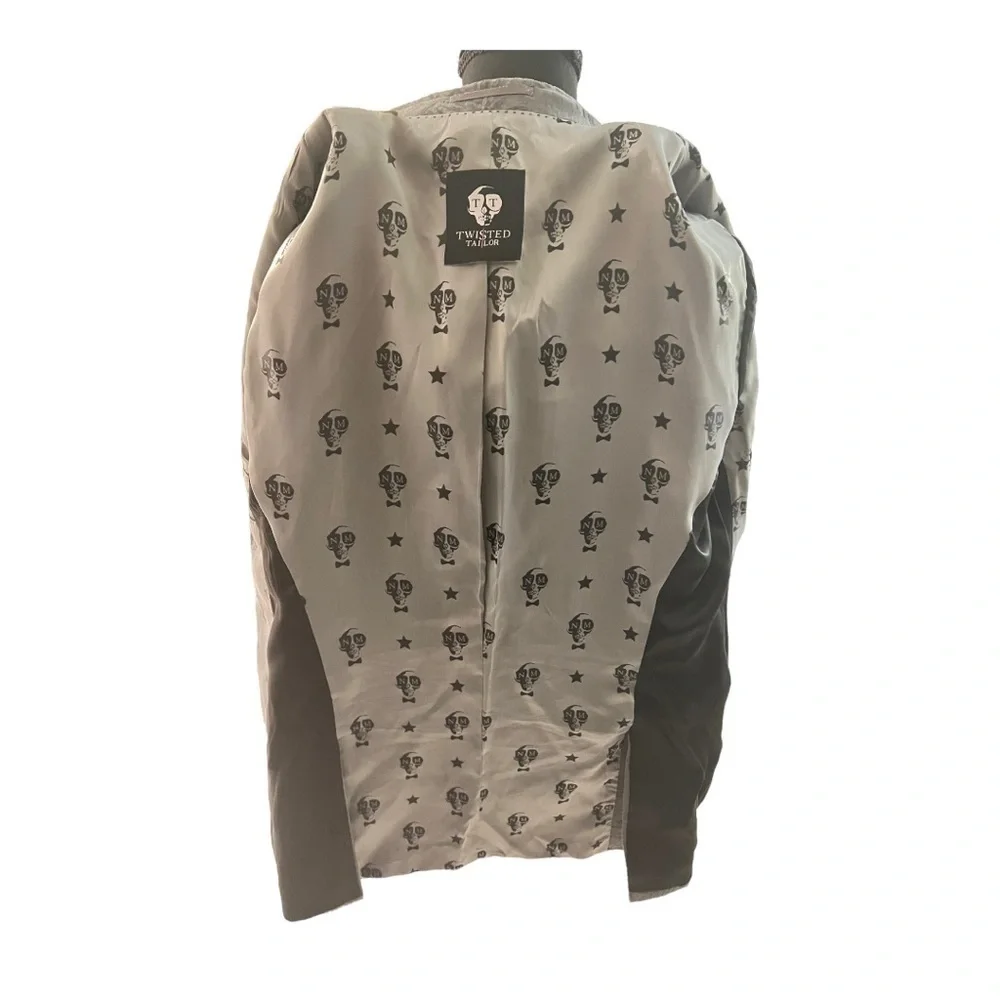 Twisted Tailor Stone Jacquard Wool Blend Blazer 40R Skull Lining Slim Fit